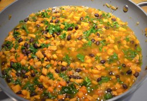 Colourful stew of orange and green.