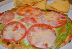 Tomato and Avacado with melted cheese.