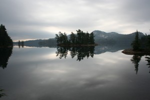 Islands and white mountains.