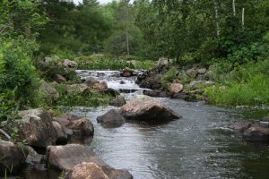 Water flowing over rocks.