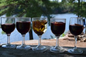 Wine glasses with Sangria.