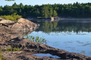 Rocks, island and still water