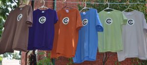 Winey Camper t-shirts on the line.