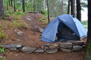 Tent on a rock pad.