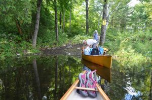 Portage with sandals in the canoe