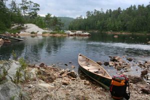 Canoe on rocky shore