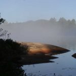 rock shore, mist lifting