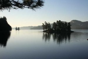 view of islands on calm lake