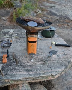 Steak on the grill of the stick stove