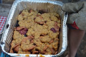 fruit crisp in a tray