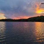 Orange sunset over the lake.