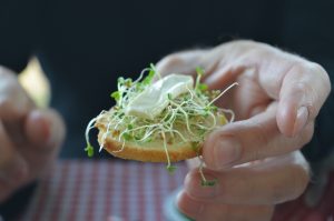 crackers, sprouts and cheese