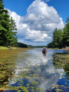 canoe, lake, big clouds